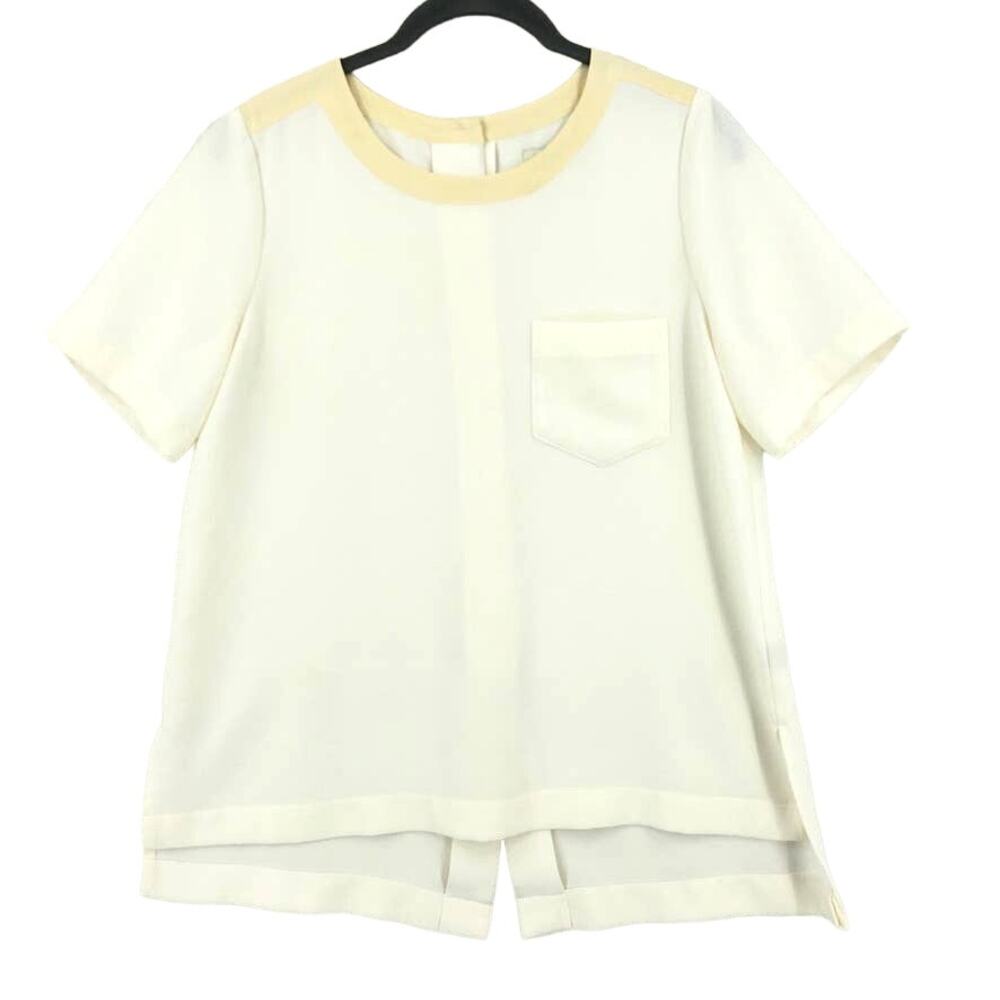 Madewell Top Chiffon Womens Small Cream Off White Button Back Short Sleeve